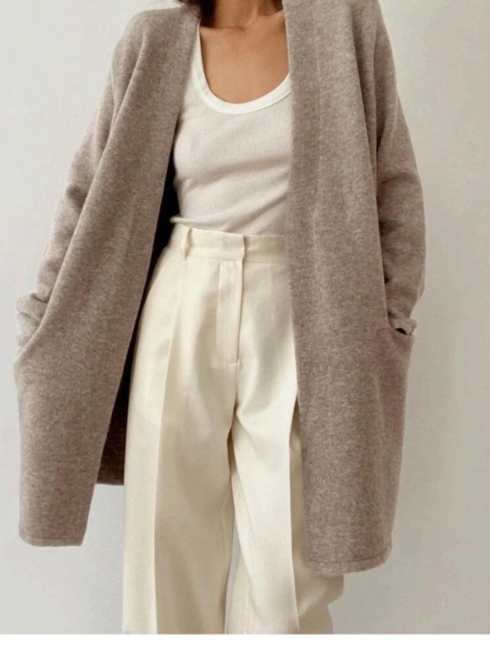 Jenni Kayne  Merino Wool Blend Open Cardigan / Sweater Coat Size S in Taupe